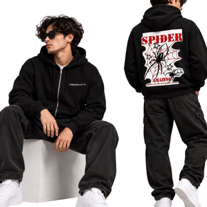 TRENDYFT Premium 320 GSM Spider Graphic Zip Hoodie