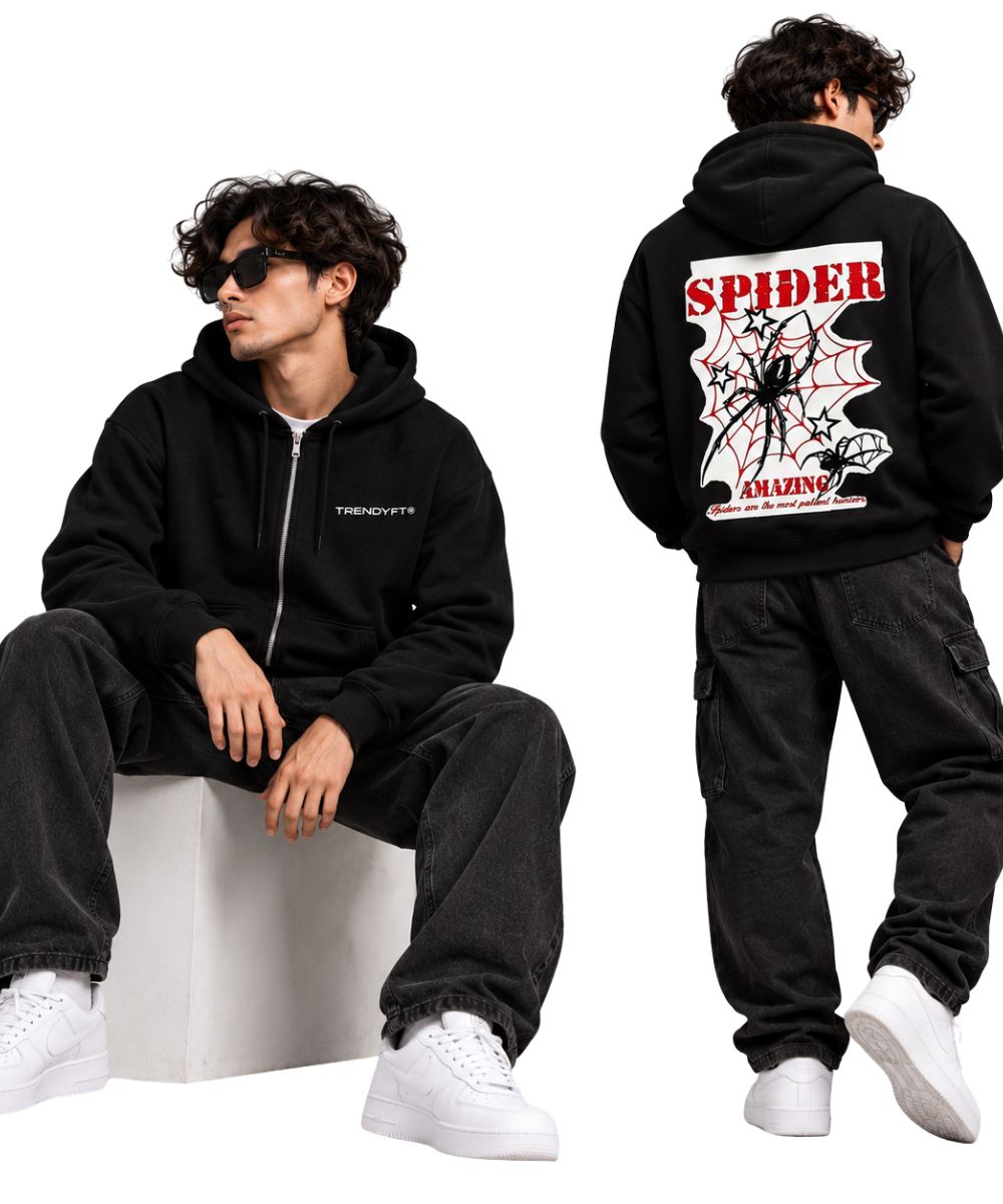 TRENDYFT Premium 320 GSM Spider Graphic Zip Hoodie - Image 1