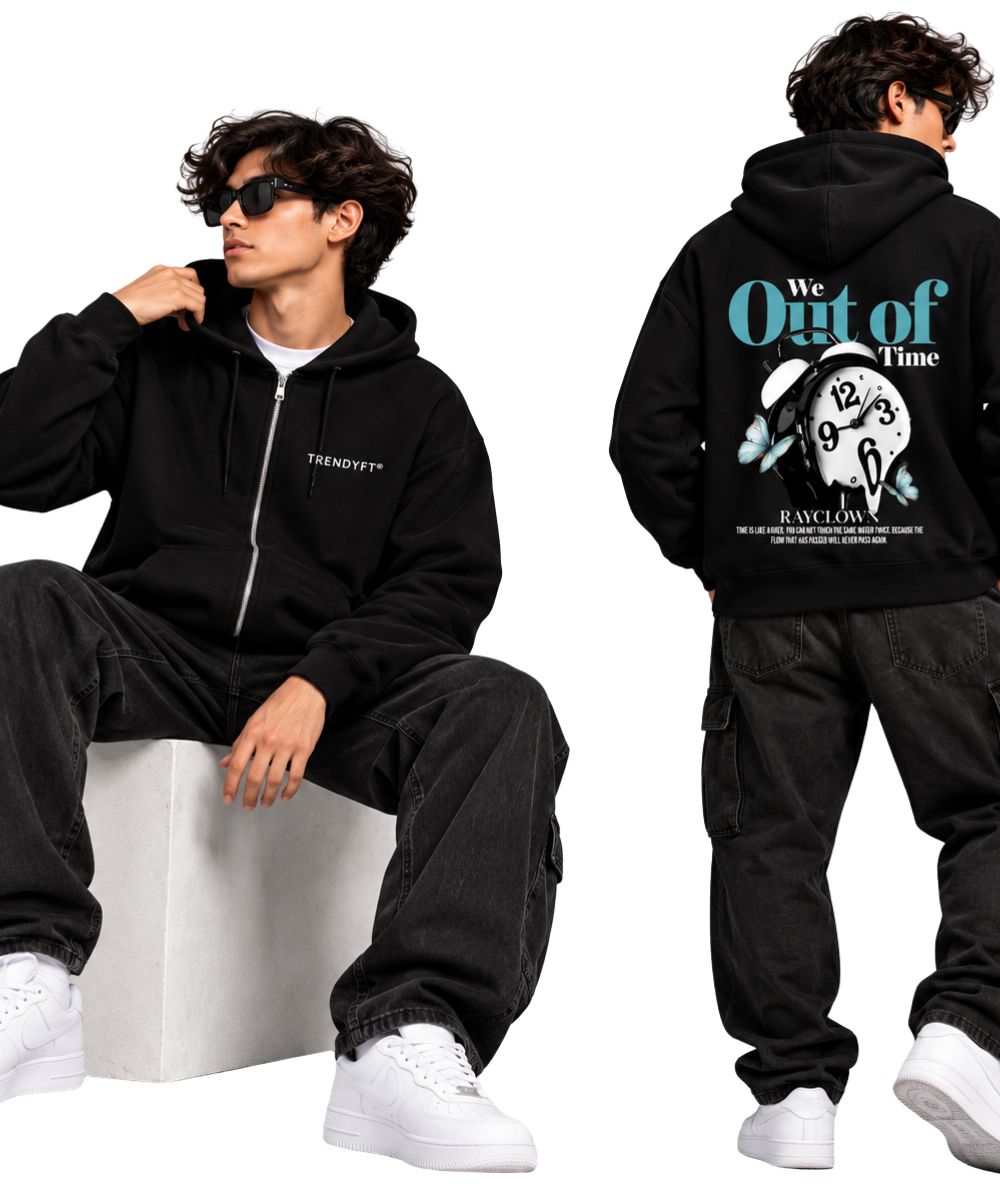 TRENDYFT Out Of Time Graphic Zip Hoodie 320 GSM - Image 1