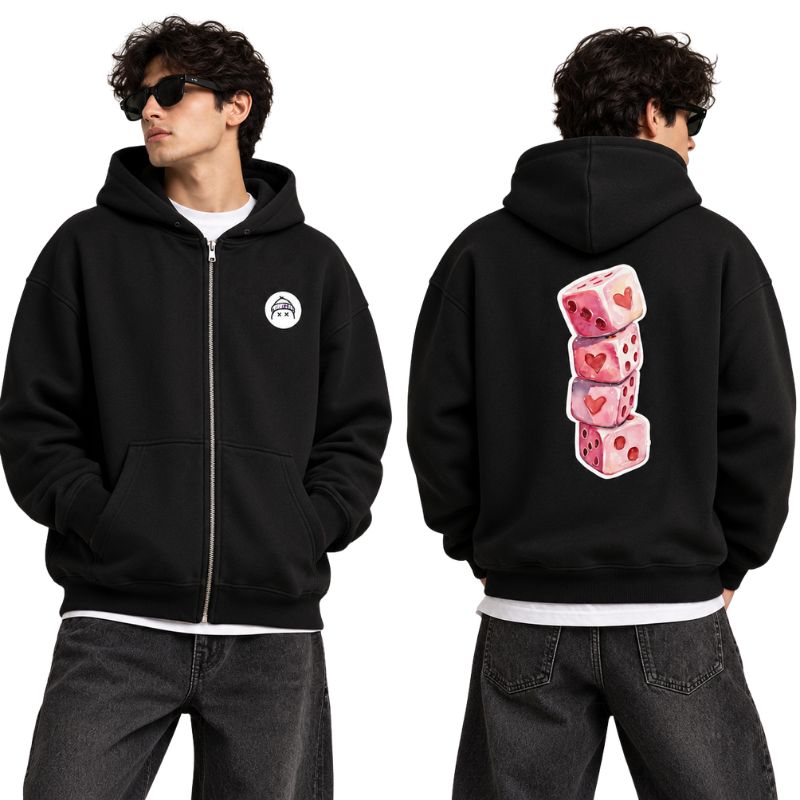 TRENDYFT Signature Badge Graphic Zip Hoodie 320 GSM