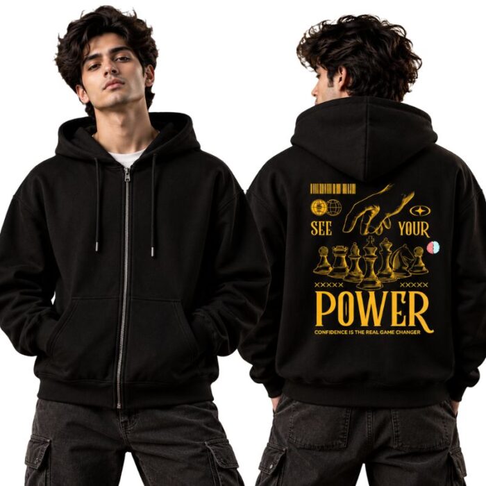 TRENDYFT Power Graphic Zip Hoodie 320 GSM