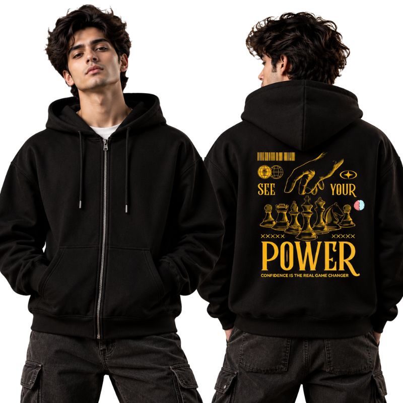 TRENDYFT Power Graphic Zip Hoodie 320 GSM - Image 1